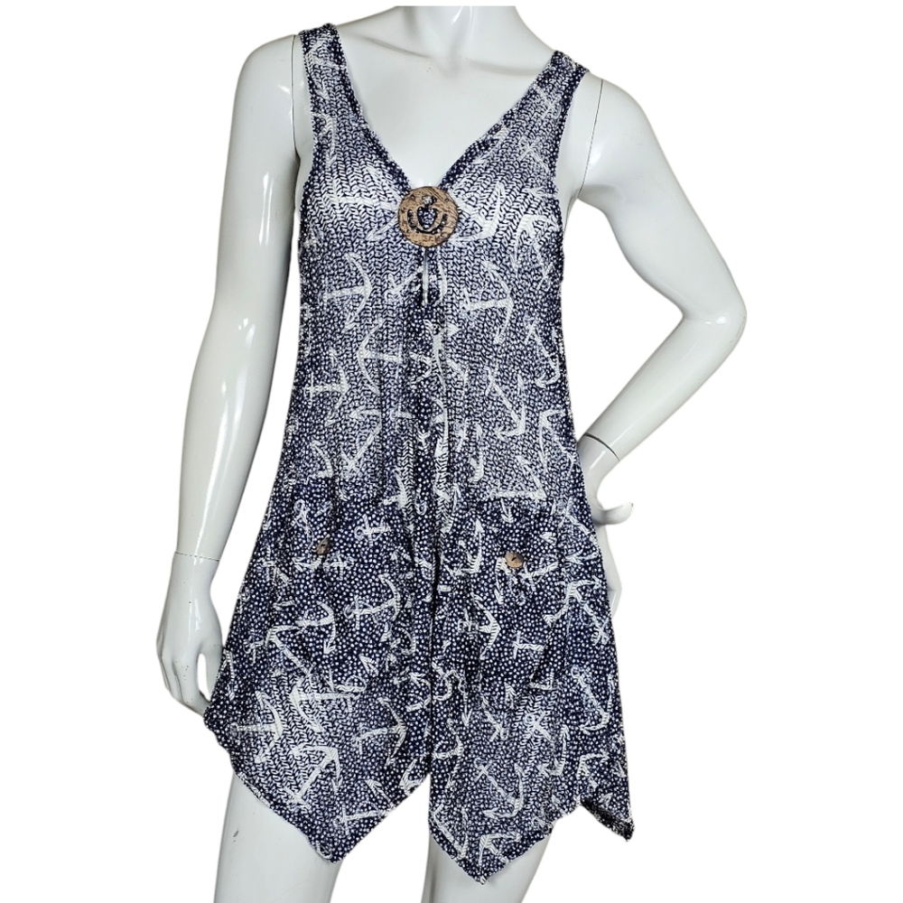 Paradise USA Navy & White Anchor Mesh Swimsuit Coverup w/Pockets, EUC, sz Small